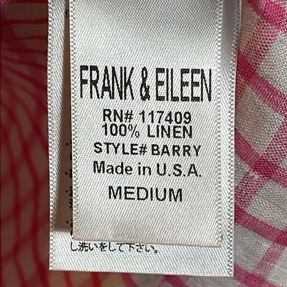 FRANK & EILEEN Pink Gingham Linen Barry Shirt  size Medium - Picture 9 of 11